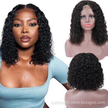 Wholesale 12A grade 100% Virgin Brazilian human Hair Wig pre pluck 13X4 4X4 straight water wave curly bob wig curly peruvian